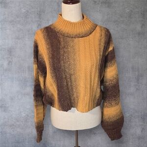 POL NEW Cozy Mock Turtleneck Cropped Knit Sweater in Browns Small